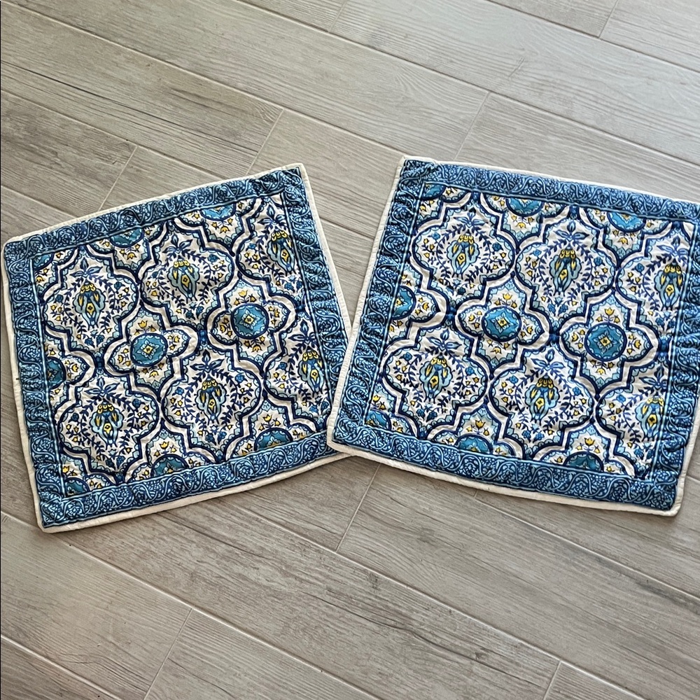 Linen source 2 quilted bohemian paisley pillow shams 100% cotton blue side zip